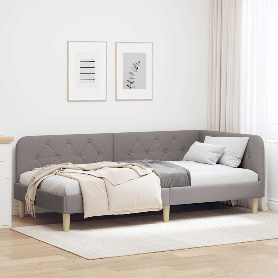 vidaXL Hoekbedframe Taupe 90 x 190 cm Stof afbeelding 1
