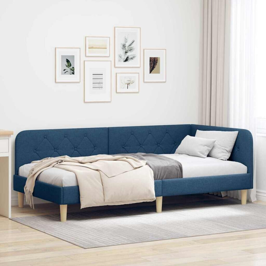 vidaXL Hoekbedframe Blauw 90 x 200 cm Stof vidaXL Hoekbedframe Blauw 90 x 200 cm Stof afbeelding 1