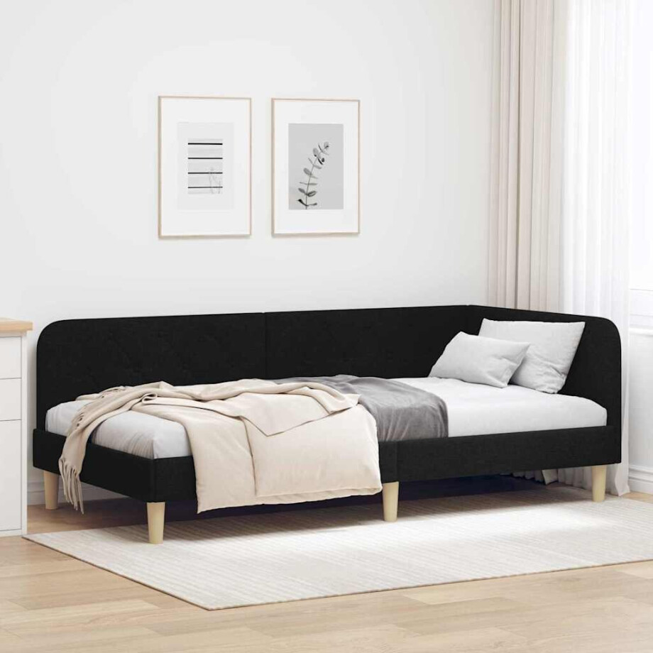 vidaXL Hoekbedframe Zwart 100 x 200 cm Stof afbeelding 1