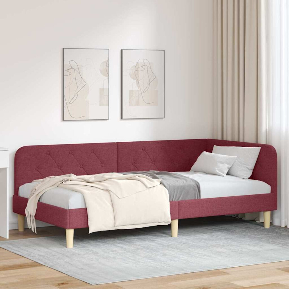 vidaXL Hoekbedframe Wijnrood 100 x 200 cm Stof afbeelding 1