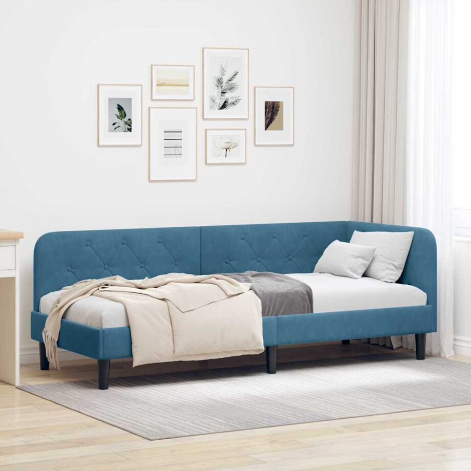 vidaXL Hoekbedframe Blauw 80 x 200 cm Fluweel afbeelding 1