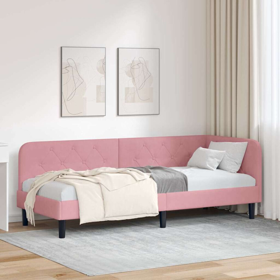 vidaXL Hoekbedframe Roze 80 x 200 cm Fluweel afbeelding 1