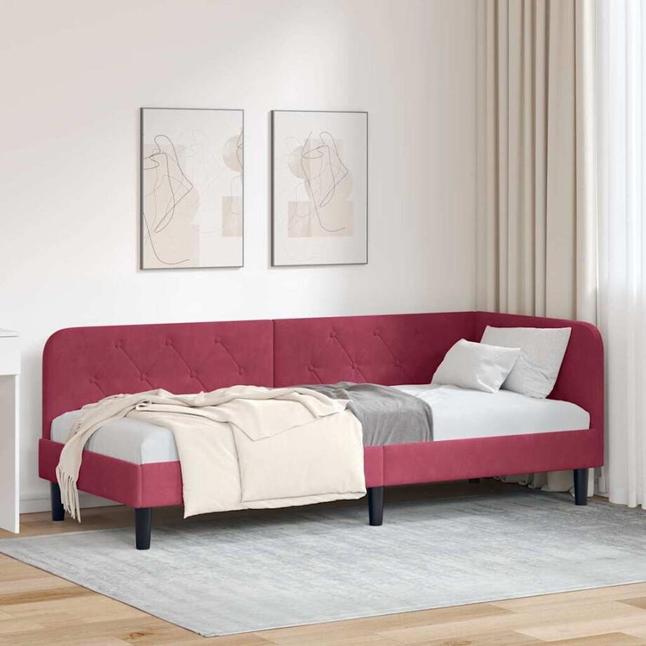 vidaXL Hoekbedframe Wijnrood 80 x 200 cm Fluweel afbeelding 1