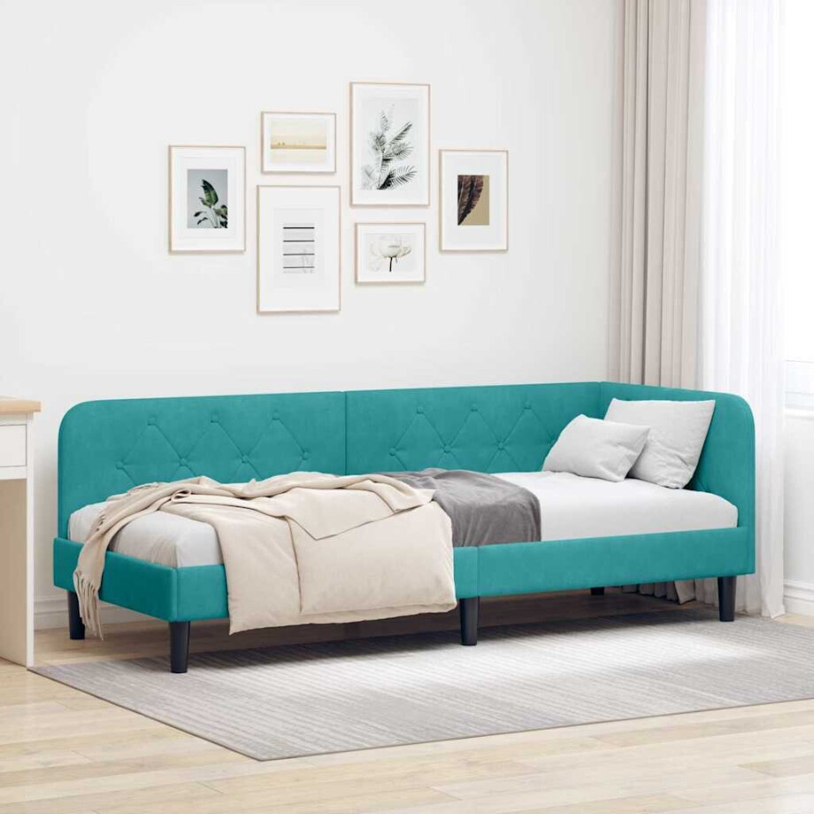 vidaXL Hoekbedframe Turquoise 80 x 200 cm Fluweel afbeelding 1