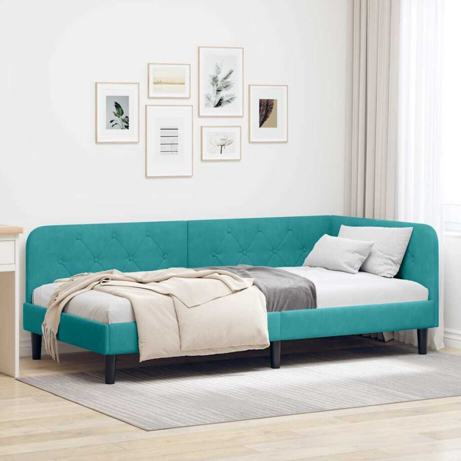 vidaXL Hoekbedframe Turquoise 90 x 190 cm Fluweel afbeelding 1