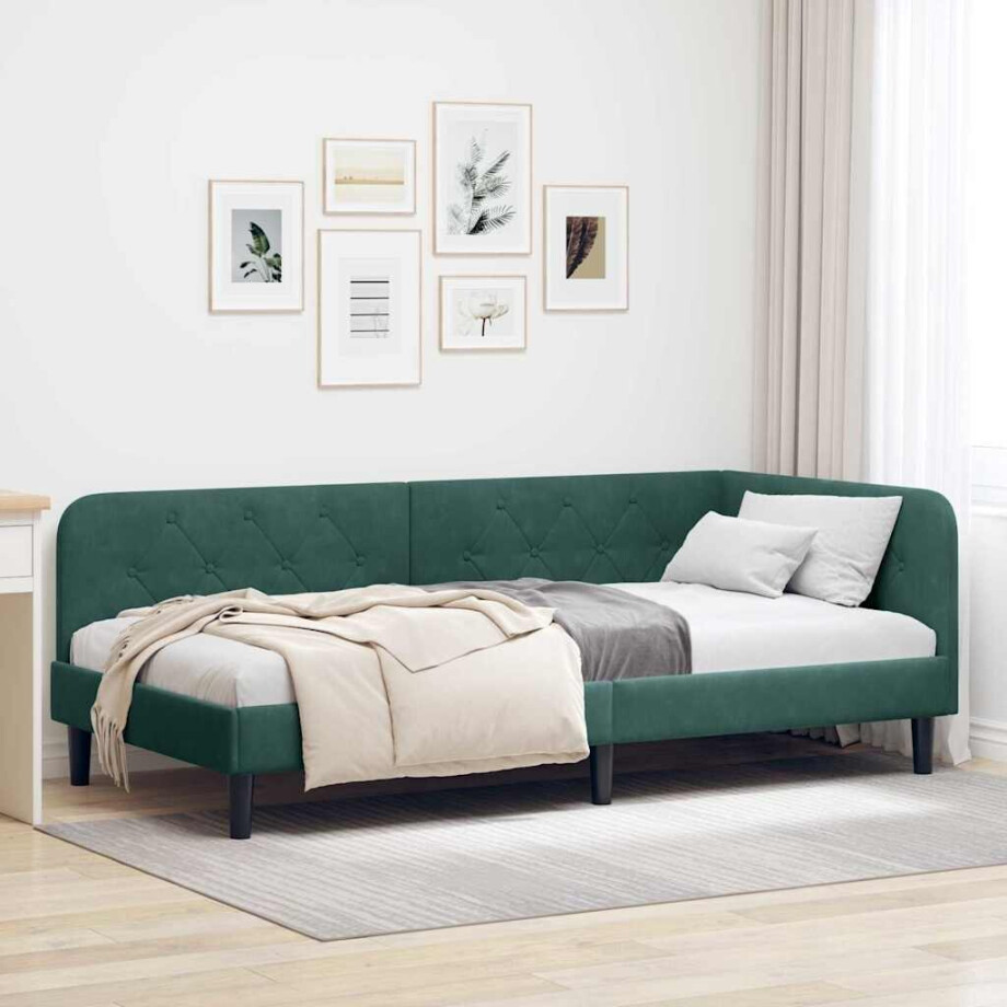 vidaXL Hoekbedframe Donkergroen 90 x 200 cm Fluweel vidaXL Hoekbedframe Donkergroen 90 x 200 cm Fluweel afbeelding 1