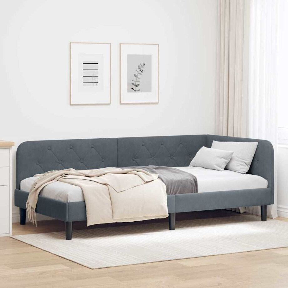 vidaXL Hoekbedframe Donkergrijs 100 x 200 cm Fluweel afbeelding 1