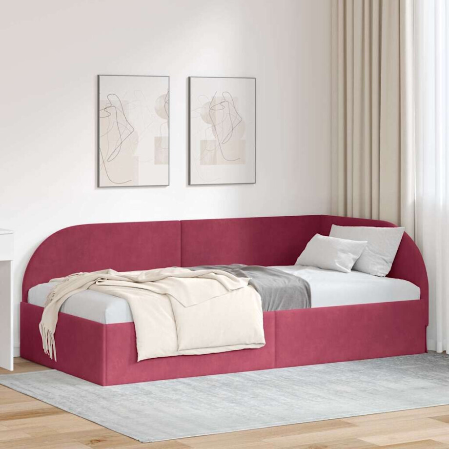 vidaXL Hoekbedframe met hoofdeinde Wijnrood 80 cm x 200 cm Fluweel afbeelding 1