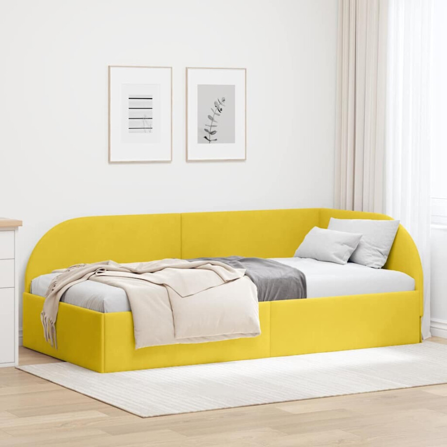 vidaXL Hoekbedframe met hoofdeinde Geel 80 cm x 200 cm Fluweel afbeelding 1