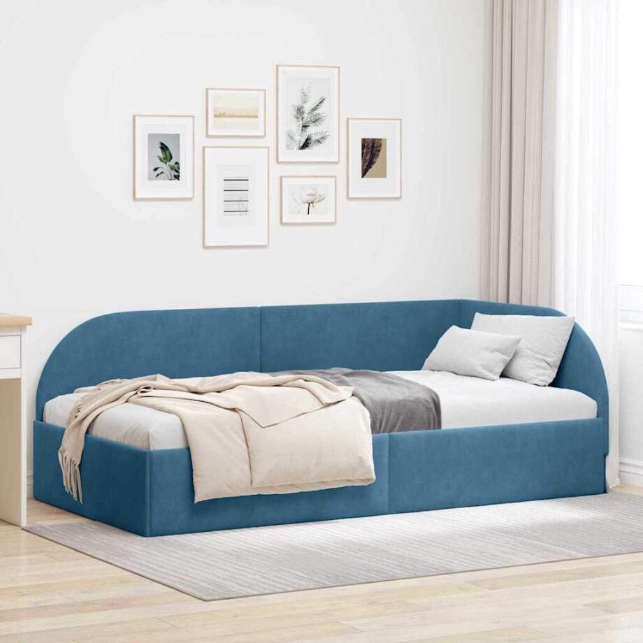 vidaXL Hoekbedframe met hoofdeinde Blauw 90 cm x 190 cm Fluweel afbeelding 1