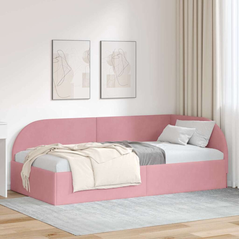 vidaXL Hoekbedframe met hoofdeinde Roze 90 cm x 190 cm Stof vidaXL Hoekbedframe met hoofdeinde Roze 90 cm x 190 cm Stof afbeelding 1