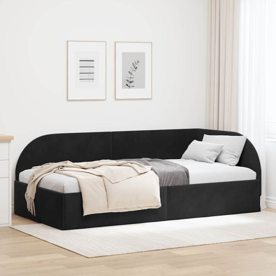 vidaXL Hoekbedframe met hoofdeinde Zwart 90 cm x 190 cm Fluweel afbeelding 1