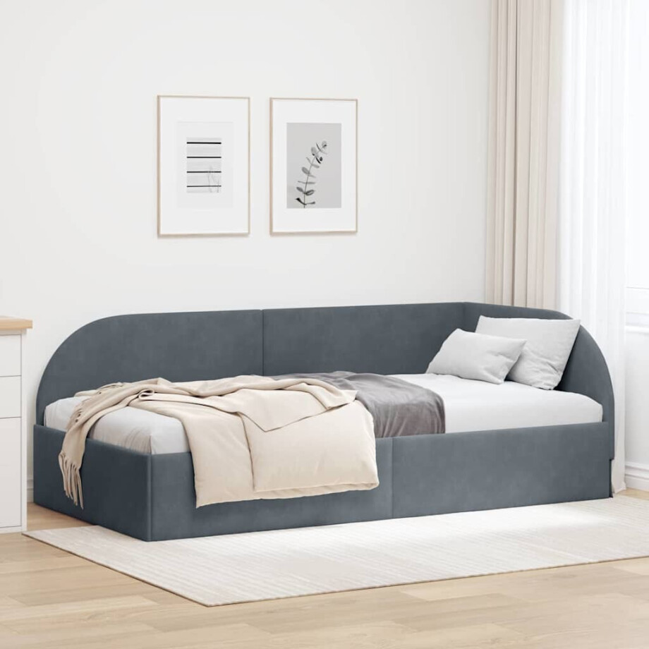 vidaXL Hoekbedframe met hoofdeinde Donkergrijs 100 cm x 200 cm Fluweel afbeelding 1