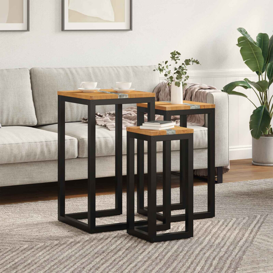 vidaXL Nesttafel 3 stuks Bruin Massief Teakhout afbeelding 1