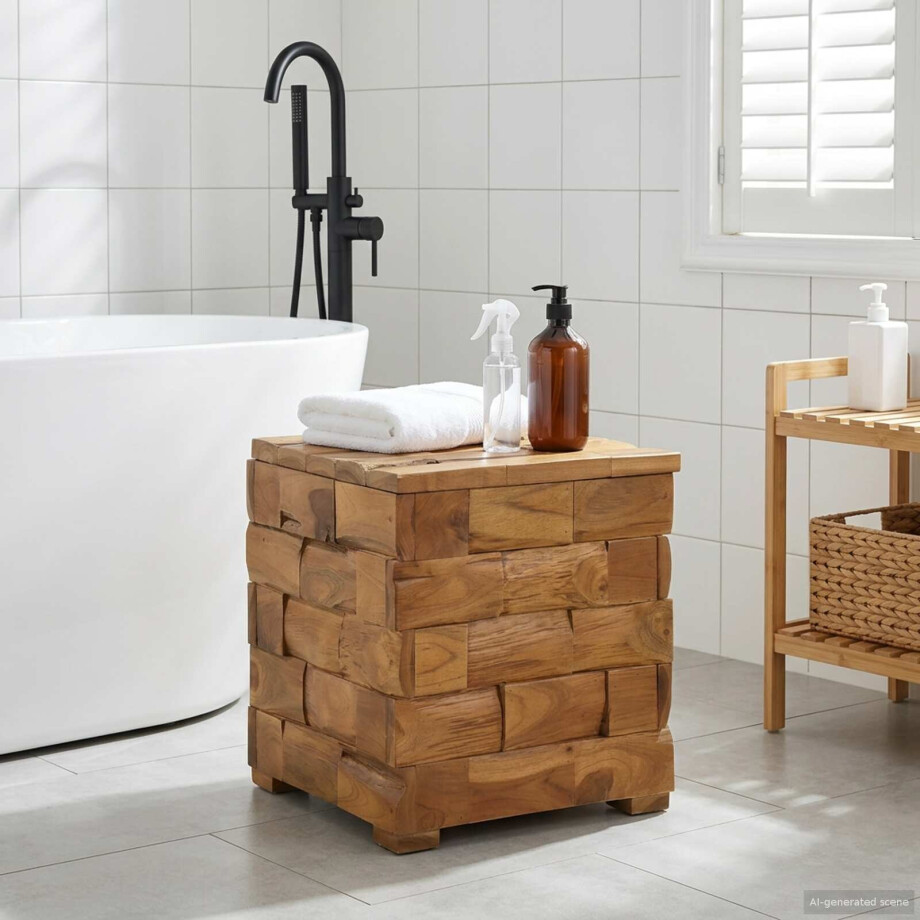 vidaXL Opbergkruk met opslag Bruin 40 x 40 x 45 cm Massief Teakhout afbeelding 1