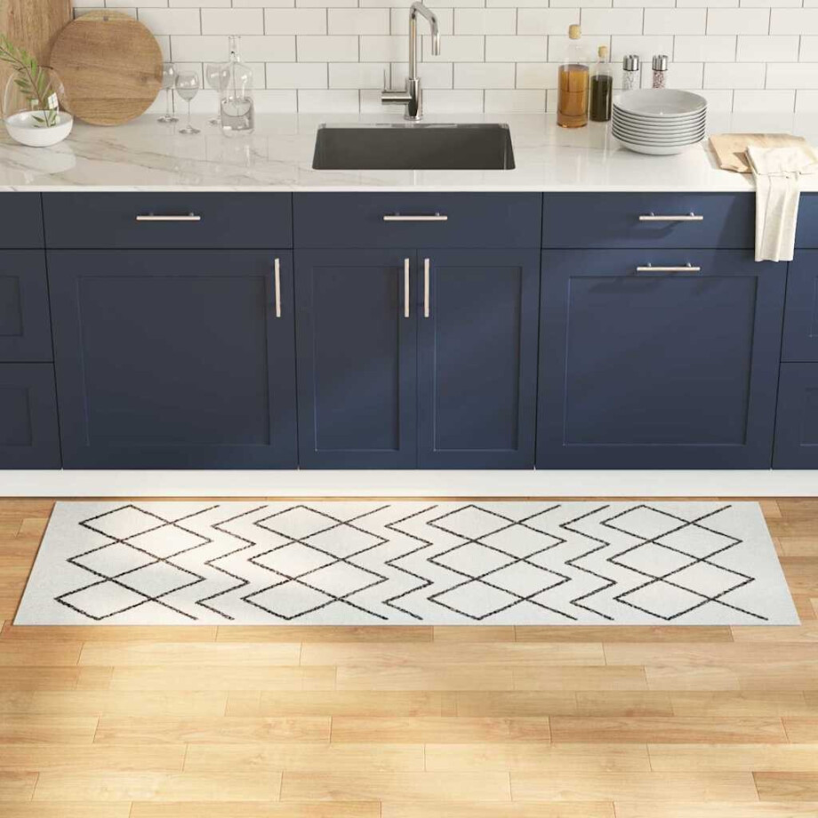 vidaXL Keuken Vloerkleed Wit 180 x 60 cm Fluweel afbeelding 1