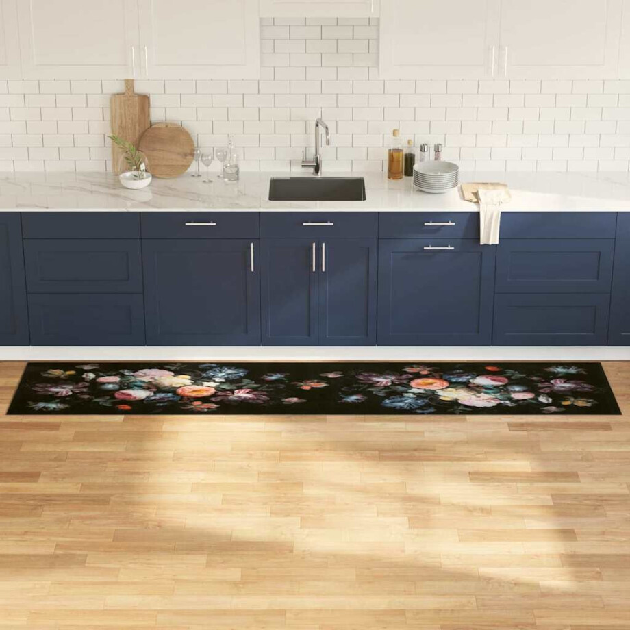vidaXL Keuken Vloerkleed Zwart 300 x 60 cm Fluweel afbeelding 1