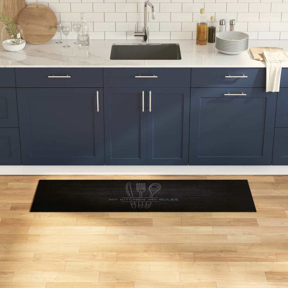 vidaXL Keuken Vloerkleed Zwart 150 x 45 cm Fluweel vidaXL Keuken Vloerkleed Zwart 150 x 45 cm Fluweel afbeelding 1