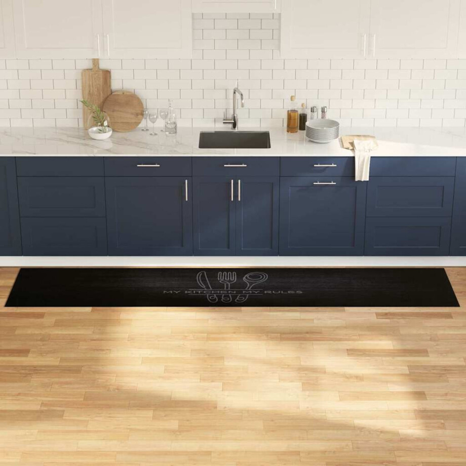 vidaXL Keuken Vloerkleed Zwart 300 x 60 cm Fluweel vidaXL Keuken Vloerkleed Zwart 300 x 60 cm Fluweel afbeelding 1