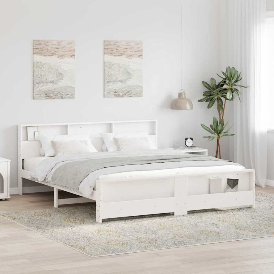 vidaXL Bedframe met hoofdeinde Wit 200 x 200 cm Massief grenenhout afbeelding 1
