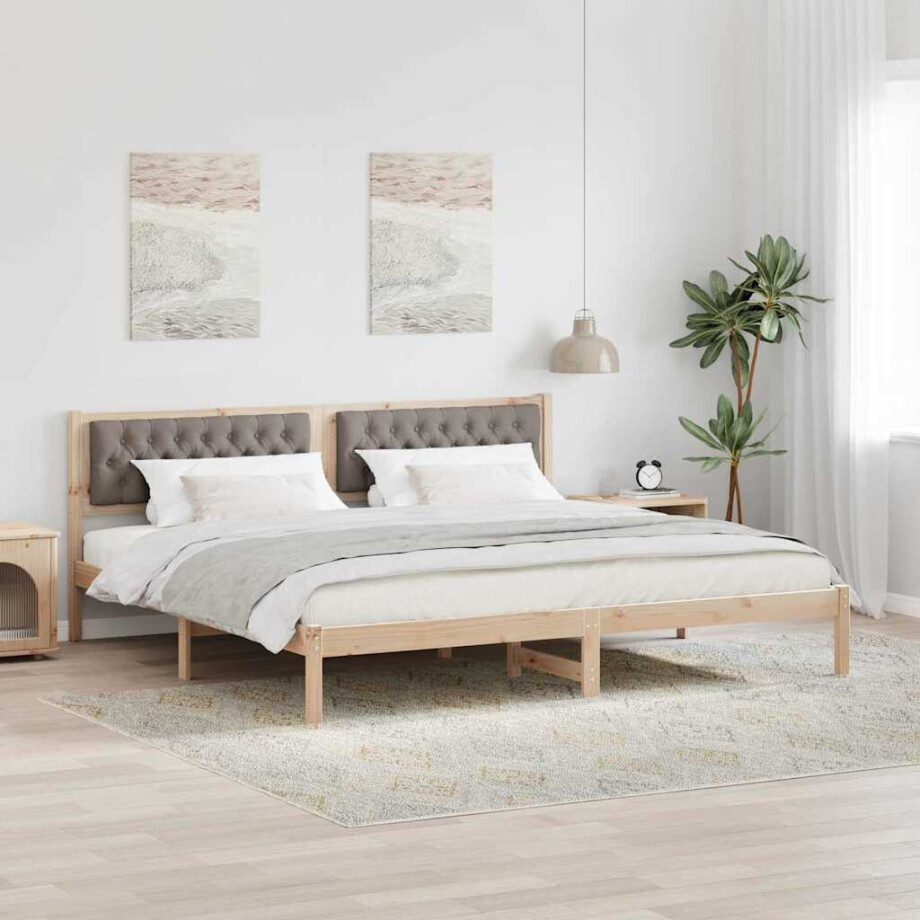 vidaXL Bedframe met hoofdeinde Taupe 200 x 200 cm Stof vidaXL Bedframe met hoofdeinde Taupe 200 x 200 cm Stof afbeelding 1