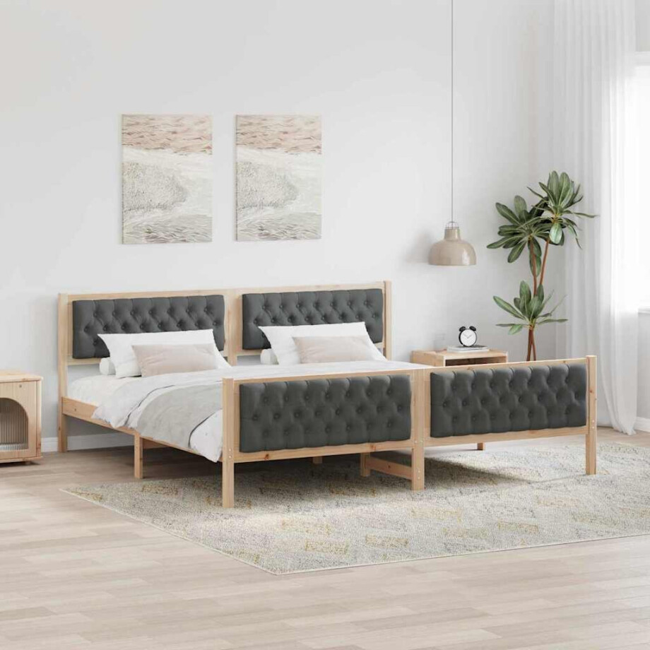 vidaXL Bedframe Donkergrijs 200 x 200 cm Massief grenenhout vidaXL Bedframe Donkergrijs 200 x 200 cm Massief grenenhout afbeelding 1