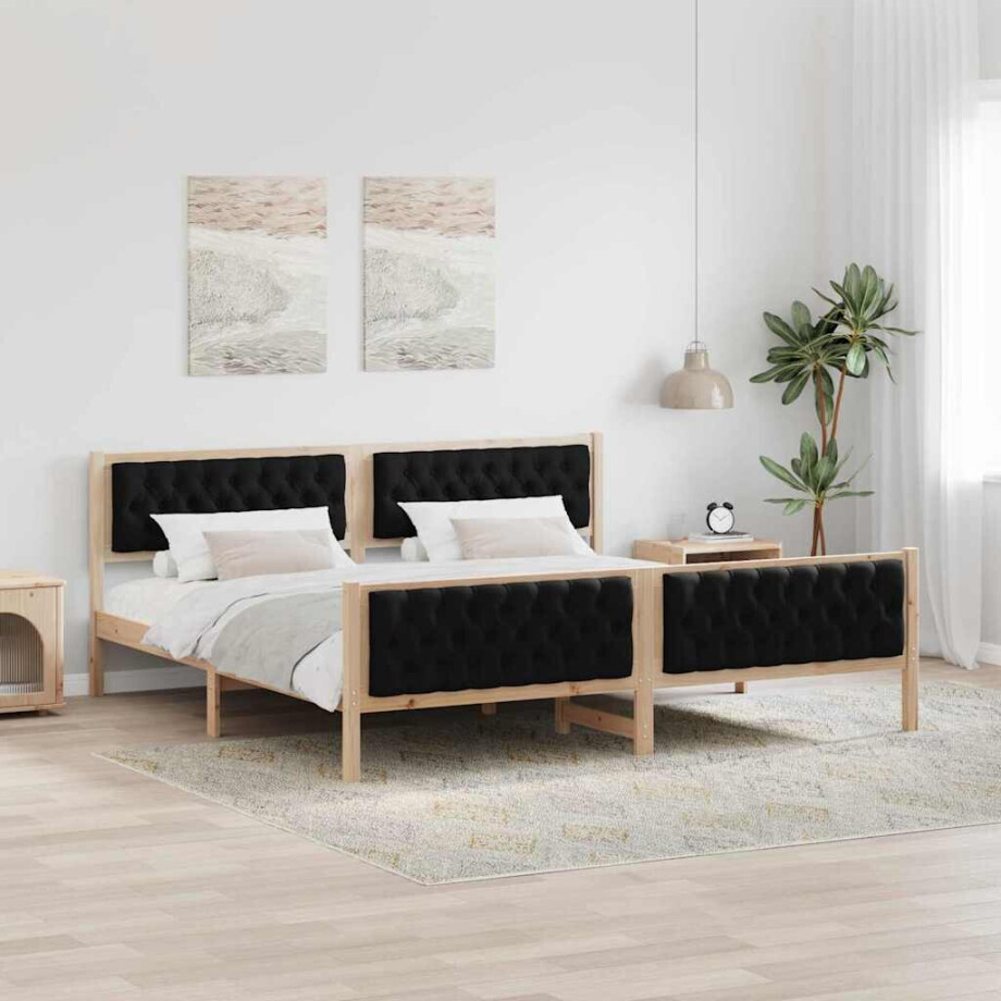 vidaXL Bedframe met hoofdeinde Zwart 200 x 200 cm Massief grenenhout vidaXL Bedframe met hoofdeinde Zwart 200 x 200 cm Massief grenenhout afbeelding 1