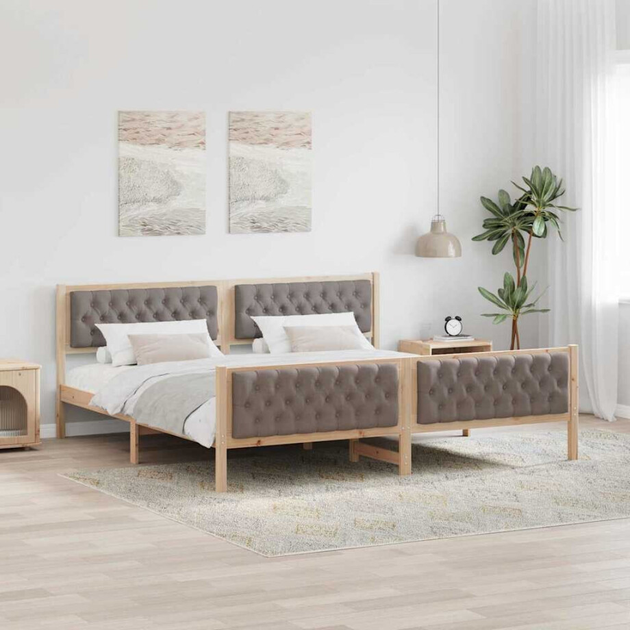 vidaXL Bedframe met hoofdeinde Taupe 200 x 200 cm Massief grenenhout vidaXL Bedframe met hoofdeinde Taupe 200 x 200 cm Massief grenenhout afbeelding 1
