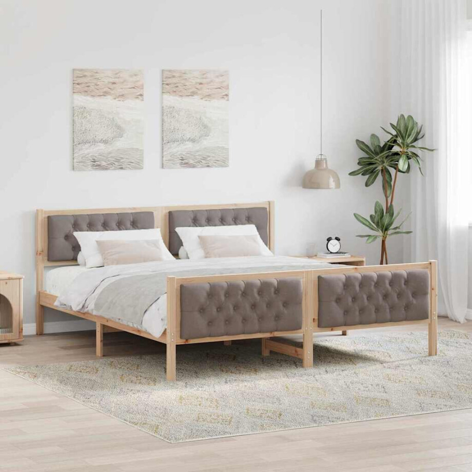 vidaXL Bedframe met hoofdeinde Taupe 180 x 200 cm Massief grenenhout afbeelding 1