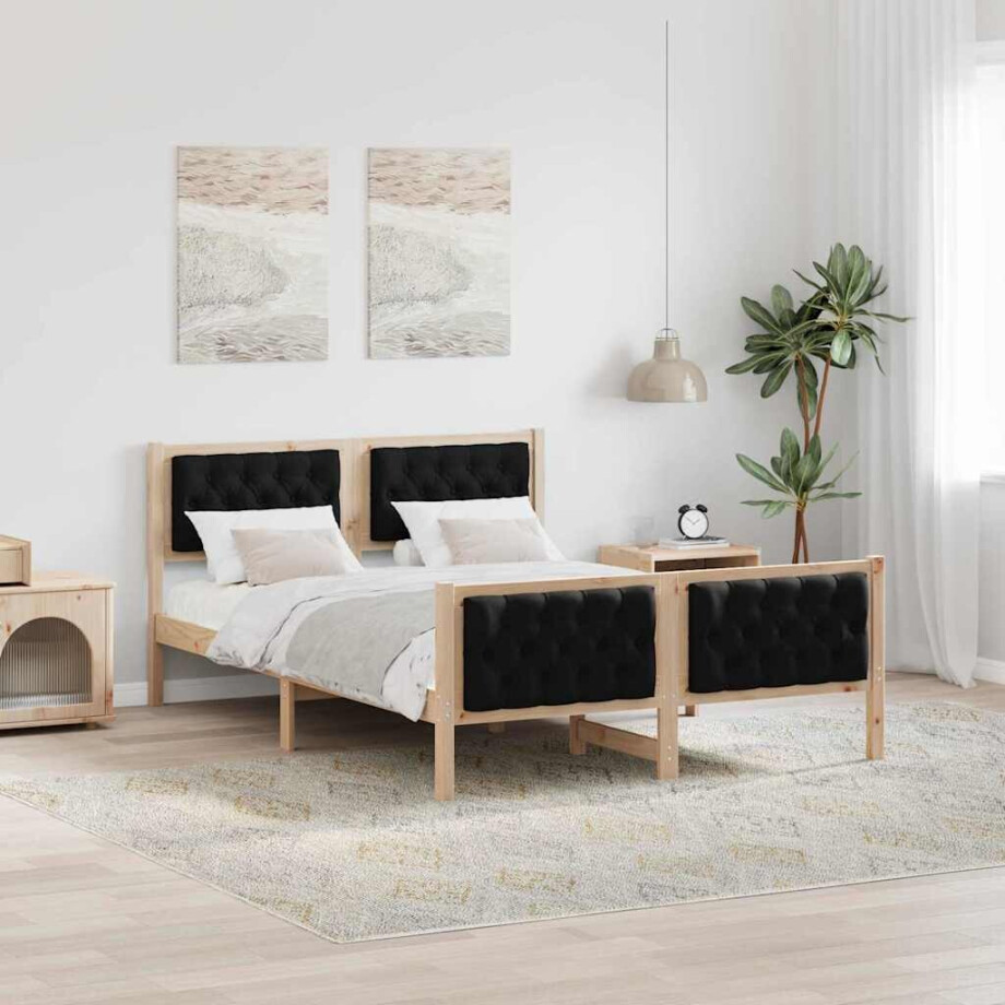 vidaXL Bedframe met hoofdeinde Zwart 140 x 200 cm Massief grenenhout vidaXL Bedframe met hoofdeinde Zwart 140 x 200 cm Massief grenenhout afbeelding 1