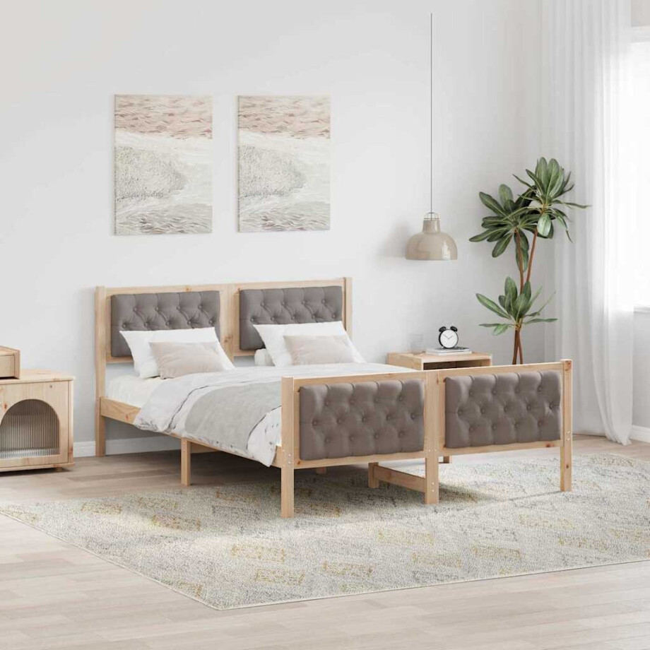 vidaXL Bedframe met hoofdeinde Taupe 140 x 200 cm Massief grenenhout vidaXL Bedframe met hoofdeinde Taupe 140 x 200 cm Massief grenenhout afbeelding 1