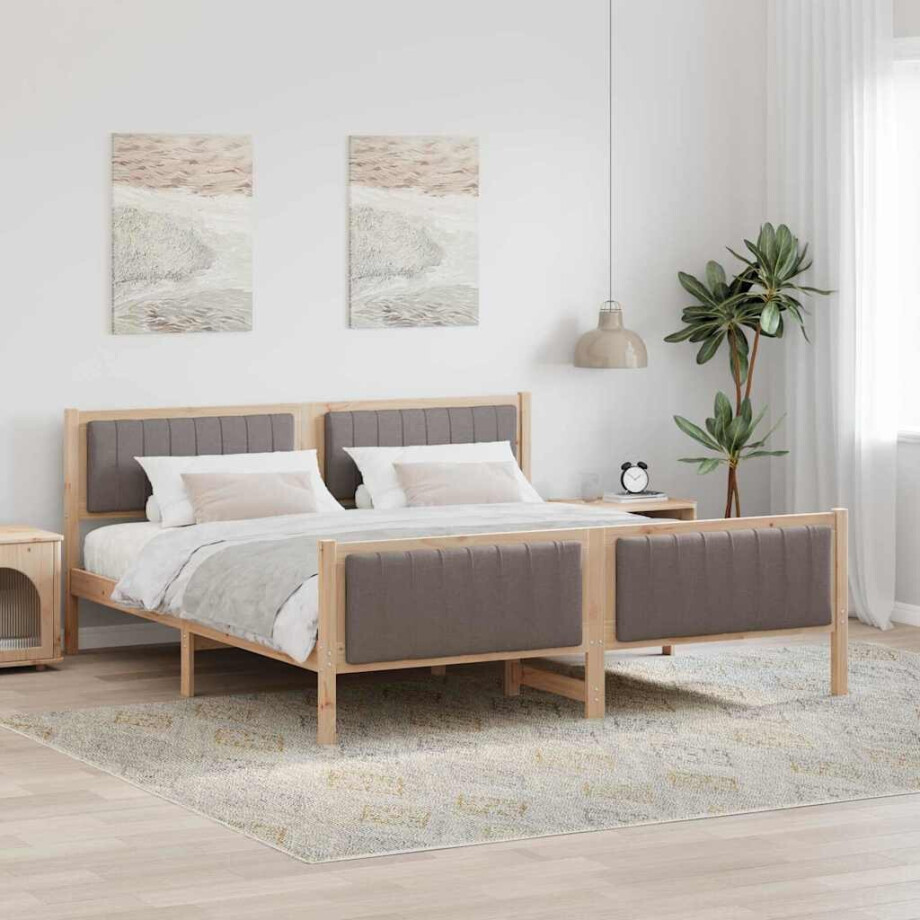 vidaXL Bedframe Bruin en taupe 180 x 200 cm Massief grenenhout afbeelding 1