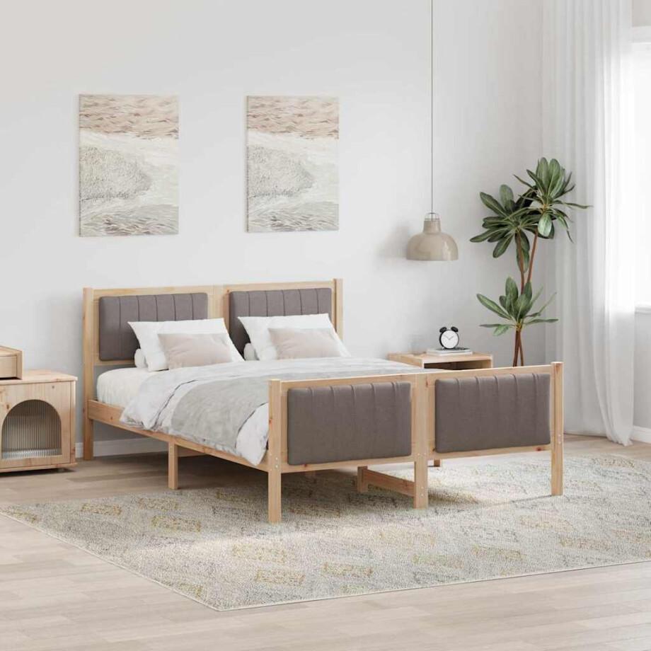 vidaXL Bedframe Bruin en taupe 140 x 190 cm Massief grenenhout vidaXL Bedframe Bruin en taupe 140 x 190 cm Massief grenenhout afbeelding 1