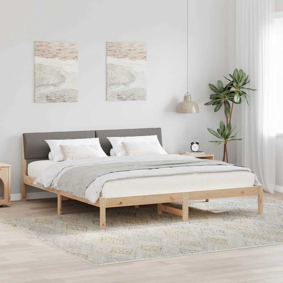 vidaXL Bedframe Bruin en taupe 200 x 200 cm Massief grenenhout vidaXL Bedframe Bruin en taupe 200 x 200 cm Massief grenenhout afbeelding 1