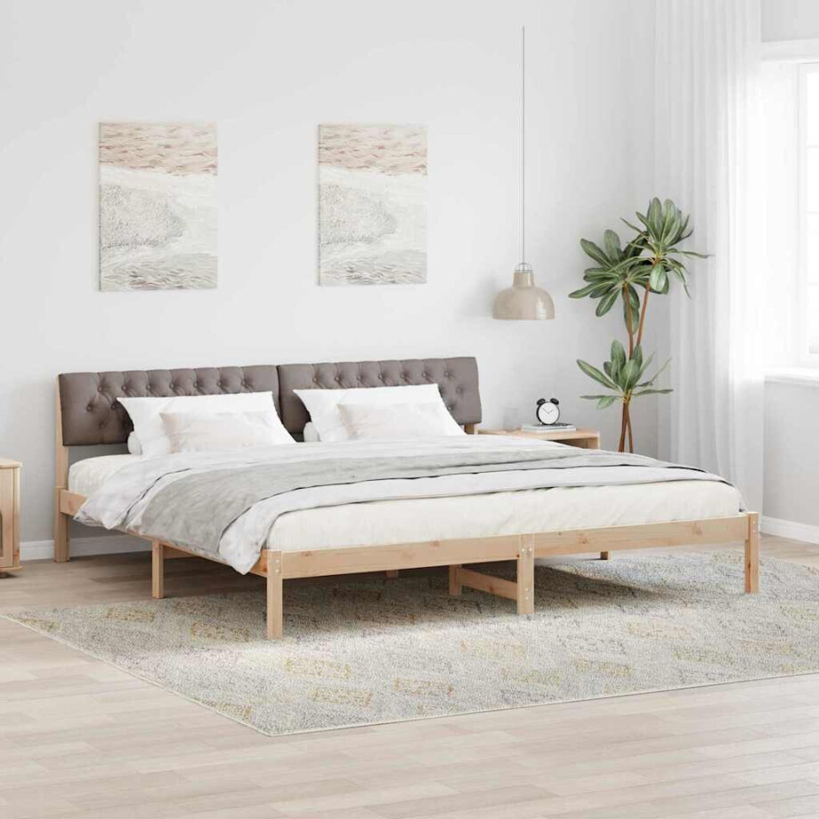 vidaXL Bedframe Bruin en taupe 200 x 200 cm Massief grenenhout afbeelding 1