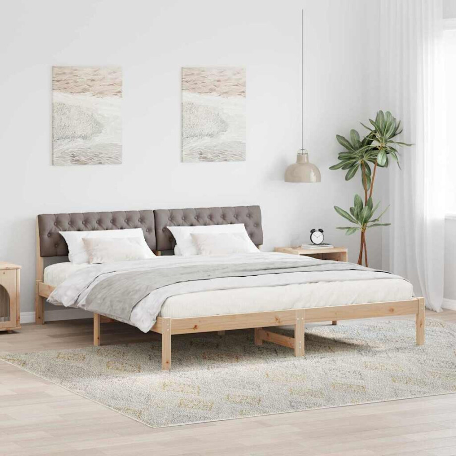 vidaXL Bedframe Bruin en taupe 180 x 200 cm Massief grenenhout afbeelding 1
