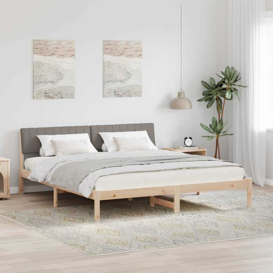 vidaXL Bedframe Bruin en taupe 180 x 200 cm Massief grenenhout afbeelding 1