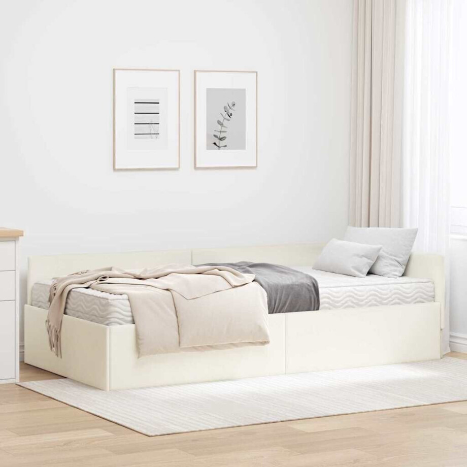 vidaXL Hoekbedframe met Matras Anders 2 st Crèmekleurig Fluweel vidaXL Hoekbedframe met Matras Anders 2 st Crèmekleurig Fluweel afbeelding 1