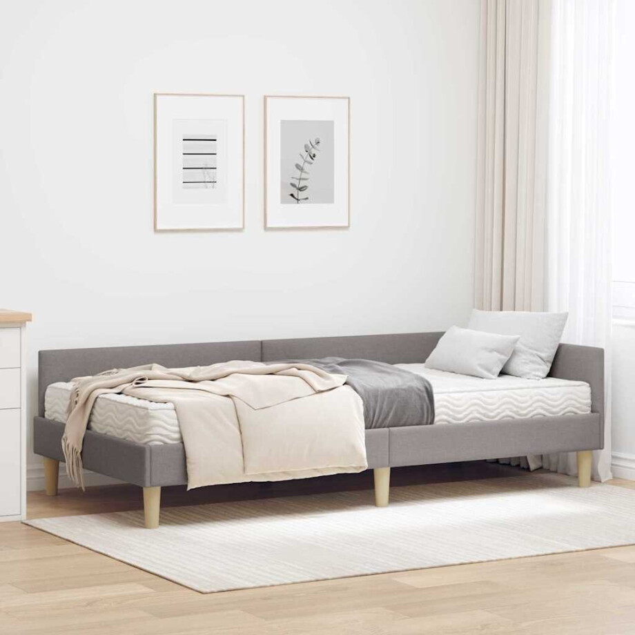vidaXL Hoekbedframe met Matras met matras 2 pcs Taupe Stof afbeelding 1