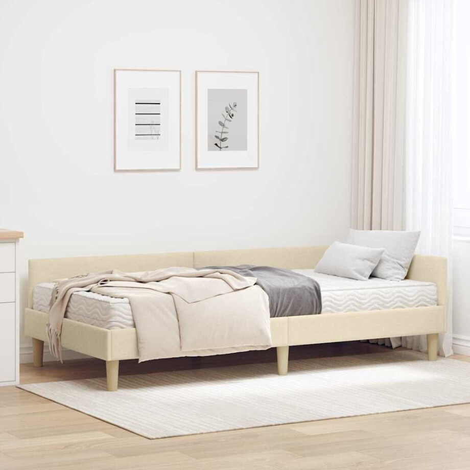 vidaXL Hoekbedframe met Matras met matras 2 pcs Crème Stof afbeelding 1
