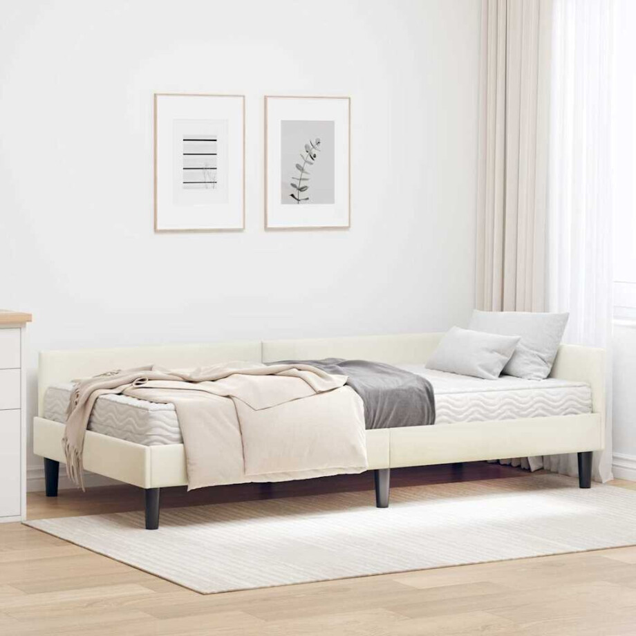 vidaXL Hoekbedframe met Matras Anders 2 pcs Crème Fluweel afbeelding 1