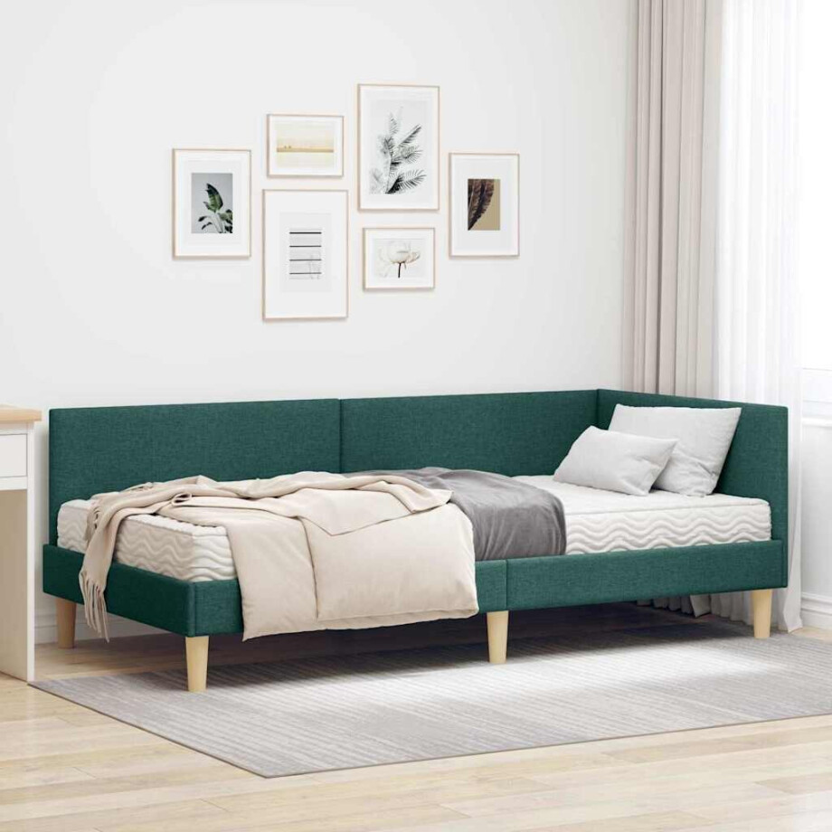 vidaXL Hoekbedframe met Matras Anders met hoofdeinde 2 pcs Groen Stof afbeelding 1