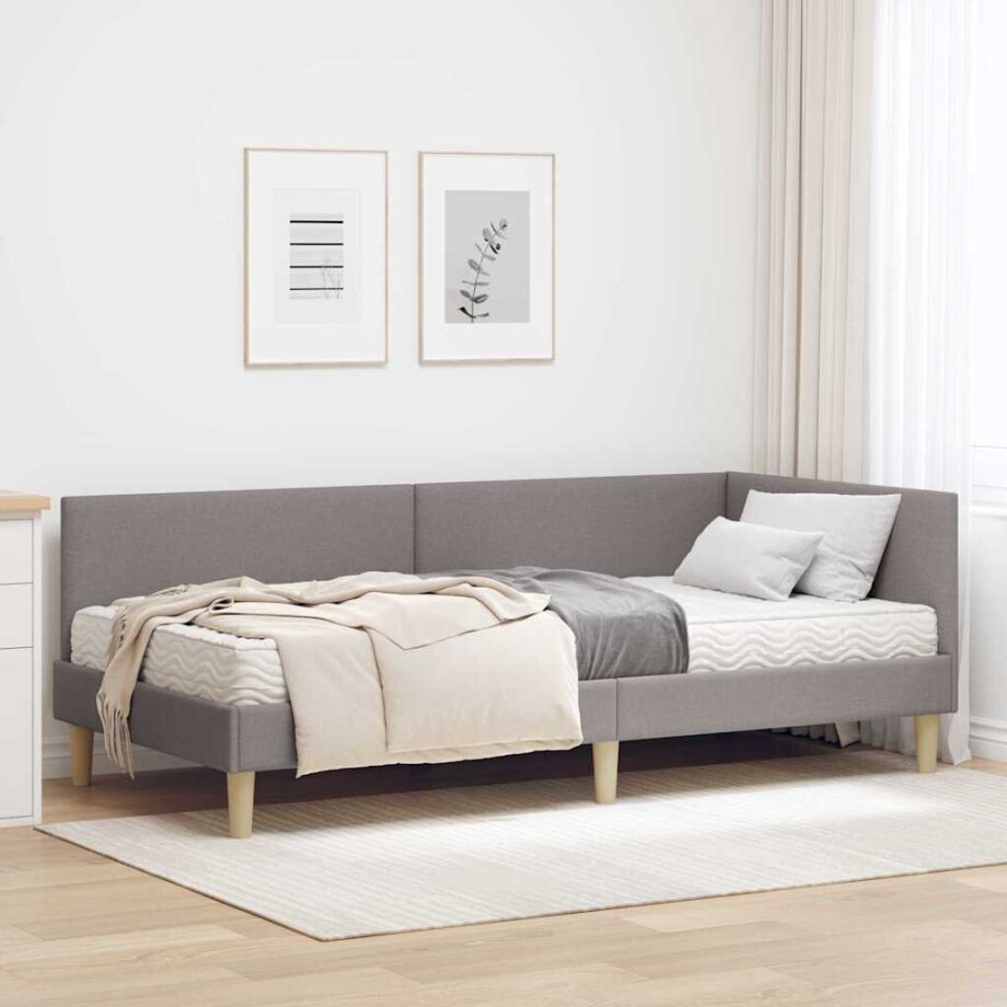 vidaXL Hoekbedframe met Matras Anders met hoofdeinde 2 pcs Taupe Stof afbeelding 1