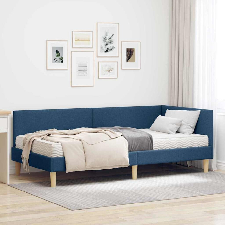 vidaXL Hoekbedframe met Matras Anders met hoofdeinde 2 pcs Blauw Stof afbeelding 1