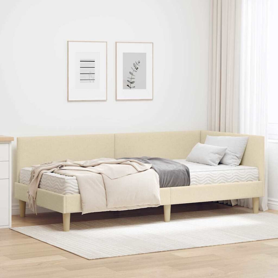 vidaXL Hoekbedframe met Matras Anders met hoofdeinde 2 pcs Crème Stof afbeelding 1