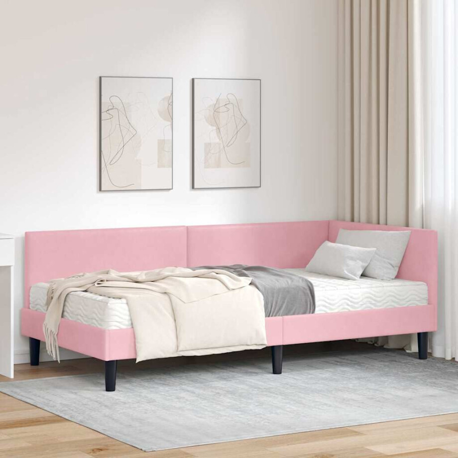 vidaXL Hoekbedframe met Matras Anders 2 pcs Grijs Fluweel vidaXL Hoekbedframe met Matras Anders 2 pcs Grijs Fluweel afbeelding 1