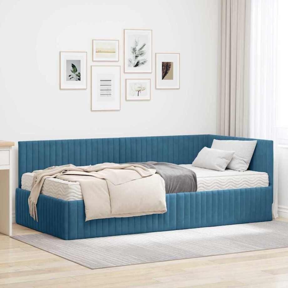 vidaXL Hoekbedframe met Matras met hoofdeinde 2 pcs Blauw Fluweel vidaXL Hoekbedframe met Matras met hoofdeinde 2 pcs Blauw Fluweel afbeelding 1