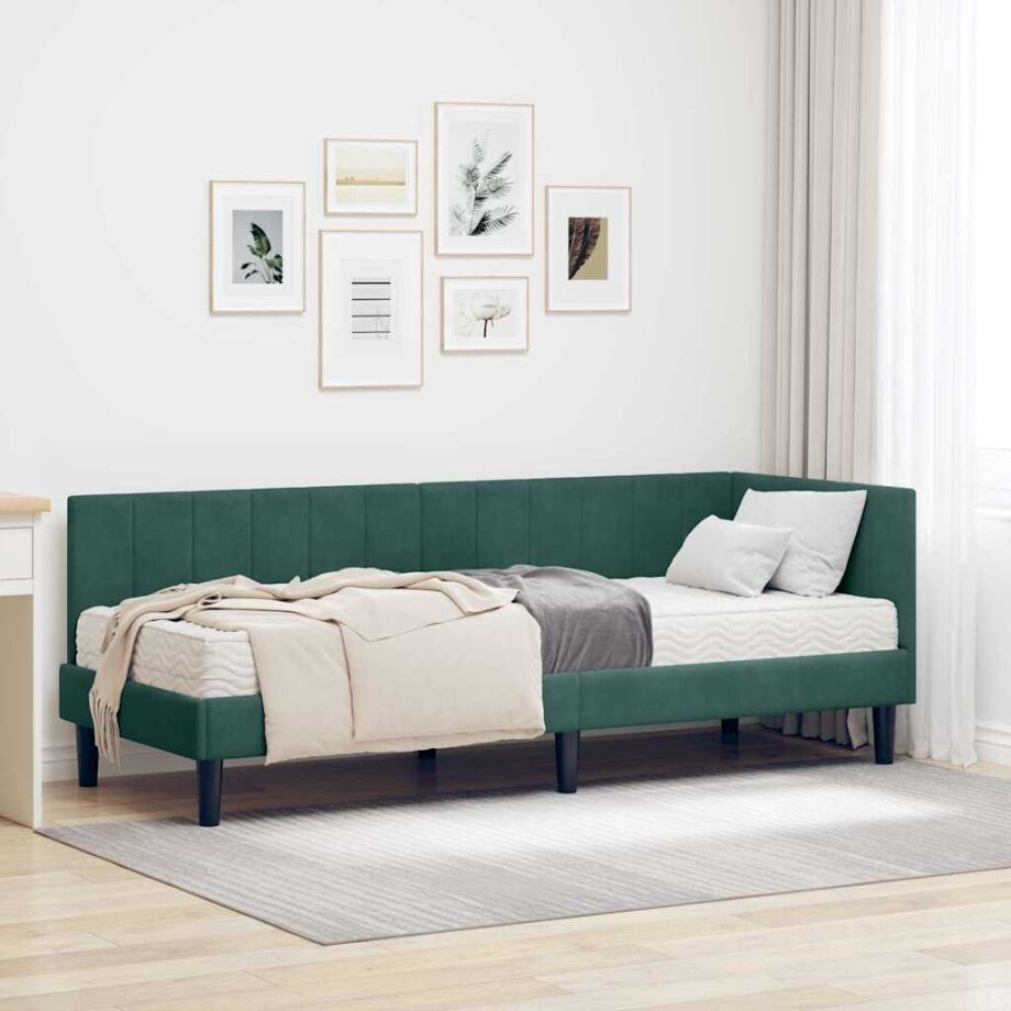 vidaXL Hoekbedframe met Matras met matras 2 pcs Groen Fluweel vidaXL Hoekbedframe met Matras met matras 2 pcs Groen Fluweel afbeelding 1