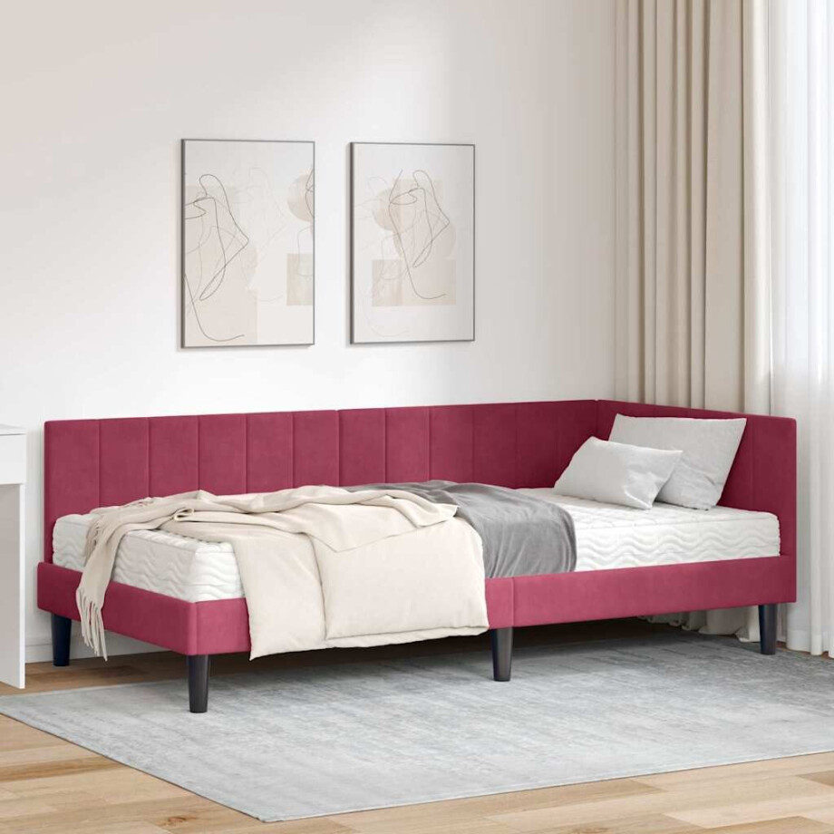 vidaXL Hoekbedframe met Matras met matras 2 pcs Groen Fluweel afbeelding 1