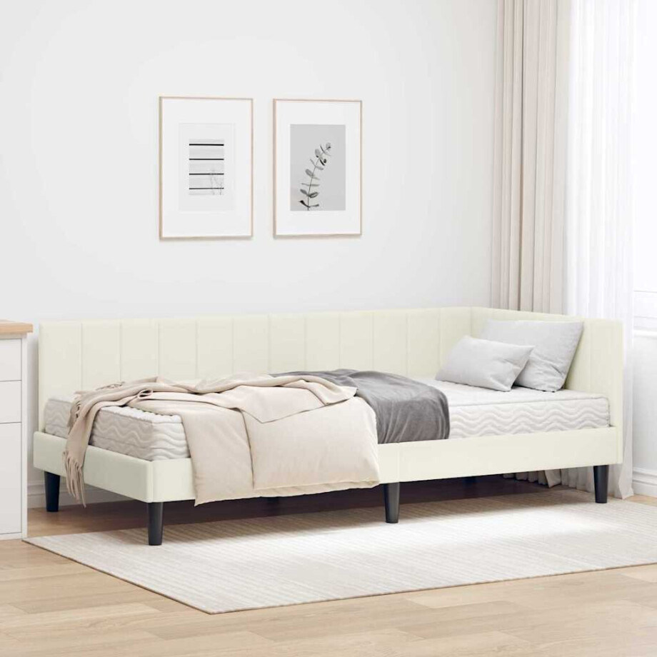 vidaXL Hoekbedframe met matras Crème 90 x 200 cm Fluweel vidaXL Hoekbedframe met matras Crème 90 x 200 cm Fluweel afbeelding 1